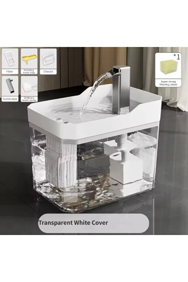 USB White Cat Water Fountain Auto Filter Transparent Drinker USB Anti-Dry Burning Recirculate Filter