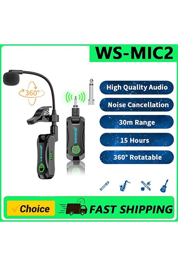 WS-MIC2 WS-MIC2 Saxophone 2.4G Wireless AcousticInstrument Microphone Range of 30 Meters High Qualit