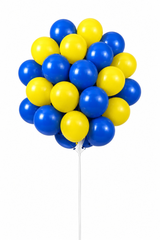 25 Pieces Metallic Dark Blue Navy Blue-Chick Yellow Balloon Flying with Helium