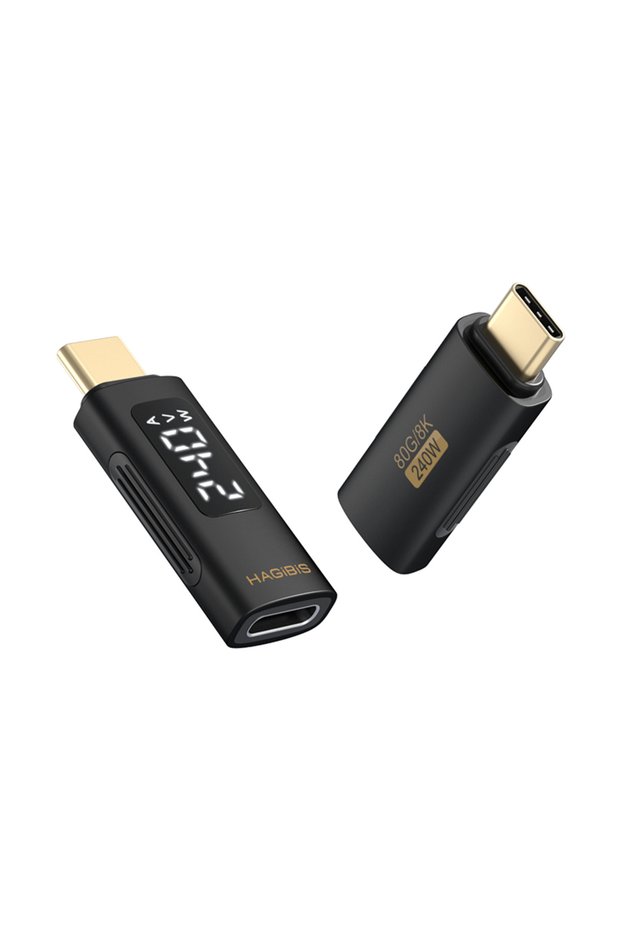 Black Hagibis 240W USB C Adapter with LED Display USB4 PD Fast Charging Type C Connector 80Gbps 8K V