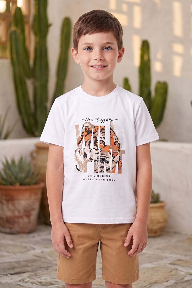 Tiger Printed Crew Neck Boys' T-Shirt