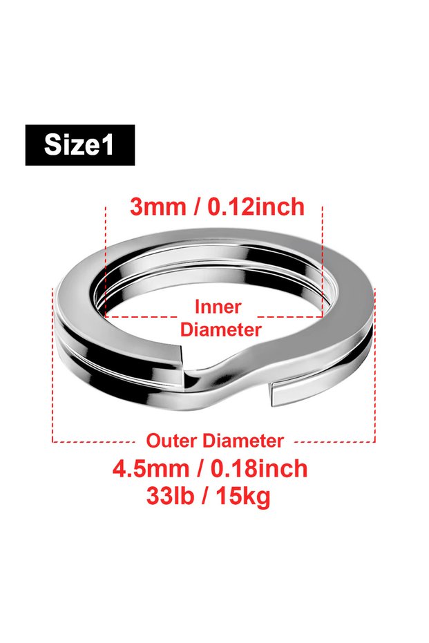 50pcs size 1 FishTrip 30-50pcs/lot Split Ring Fishing Lure Connector 3-12mm Stainless Steel Terminal