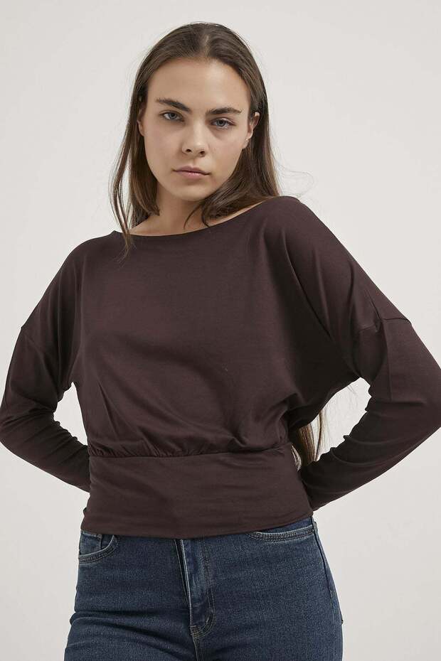 Armalife 1506 low shoulder draped knit women's blouse