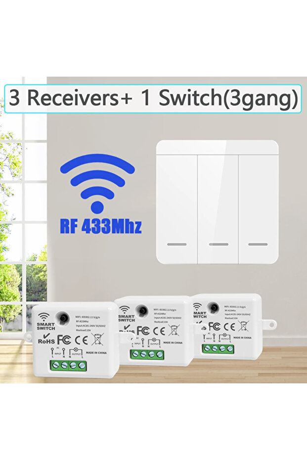 3 Receiver 1 Switch Wireless Light Wall Switch Relay Receiver RF 433Mhz 1/2/3Gang Panel Switch Remot