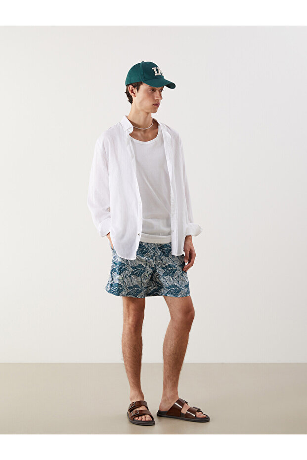Trendlucky Men's Short Length Patterned Swim Shorts with Difference in Length