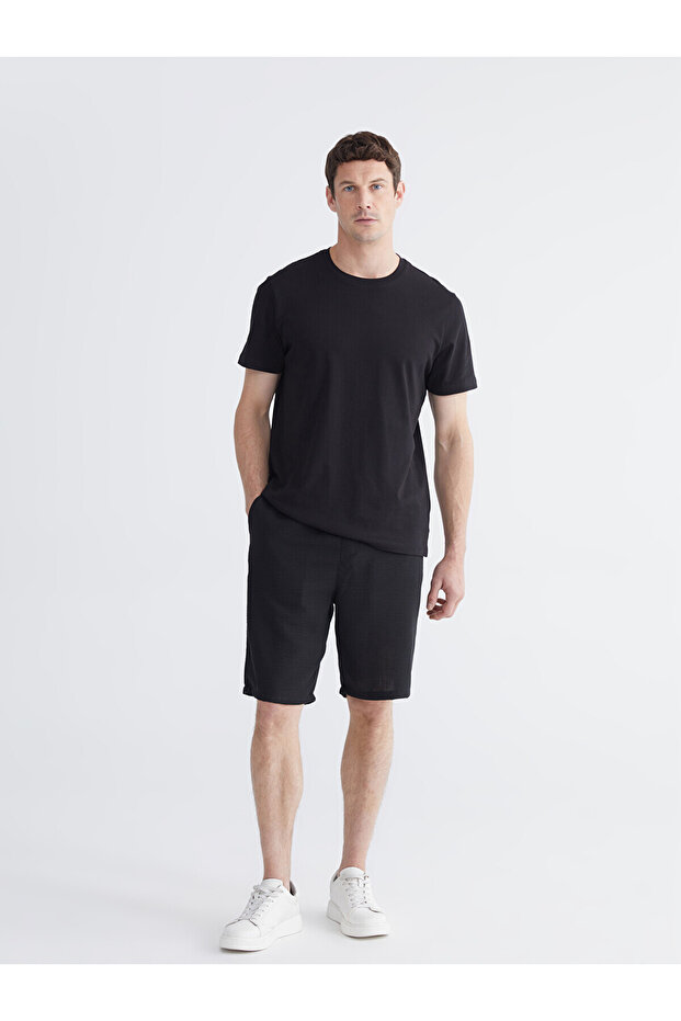 Black Comfortable Fit Dobby Men's Shorts
