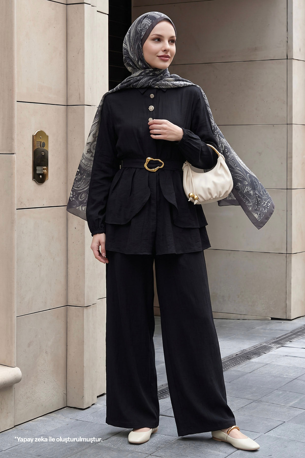 Black Double Suit with Stone Buttons