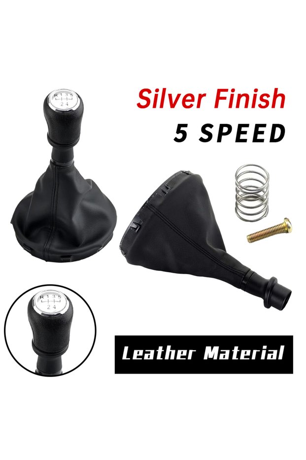 Silver 5 Speed Car Accessories 5/6 Speed Gear Shift Knob Leather Gaiter Boot Cover For VW Volkswag