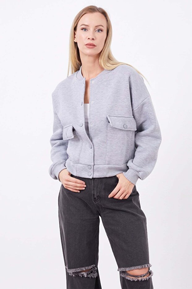 3 Threaded Snap Oversize Crop Jacket