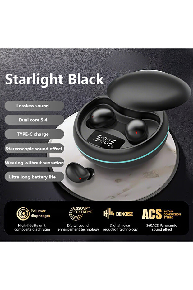 Black Y20 Wireless Sleep Earbuds Bluetooth 5.4 In Ear Small Sleeping Sport Headphones TWS Mini Invis