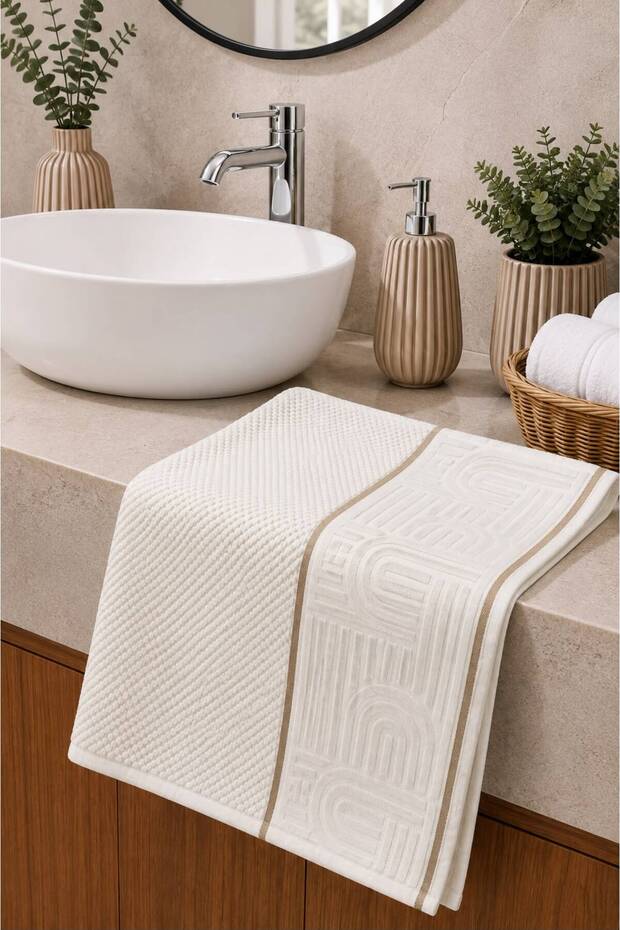 Esila Series Ecru Color Hand Towel (50 X 90) Premium Soft Textured 100% Organic Cotton