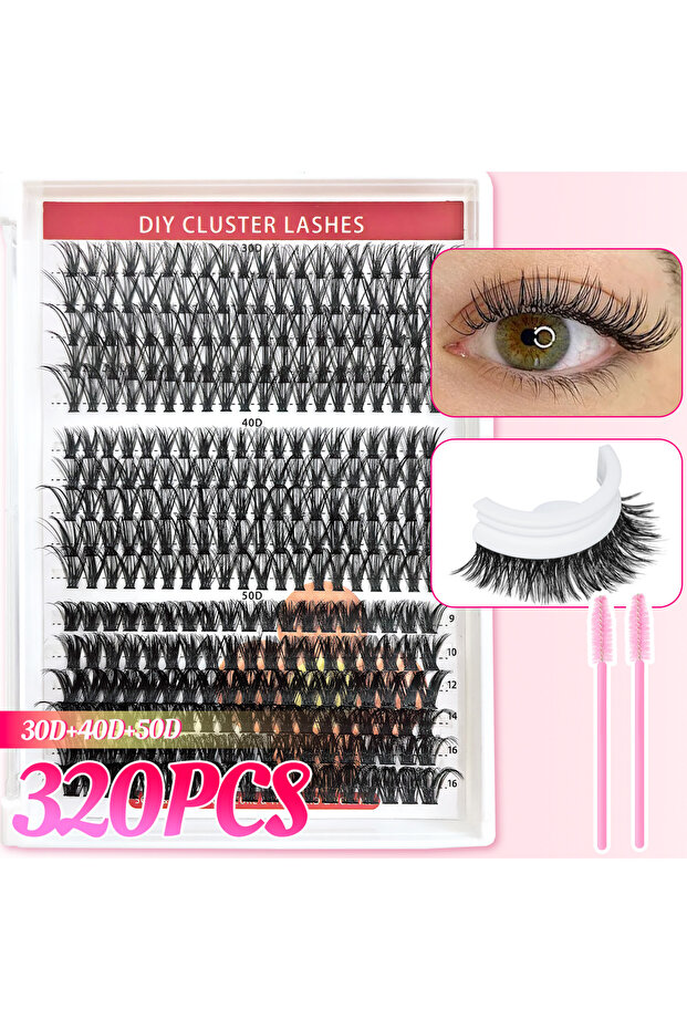 رموش صناعية فردية D curl-320PCS 320/600/800 قطعة تتضمن فرشاة للرموش، ناعمة للغاية وخفيفة الوزن