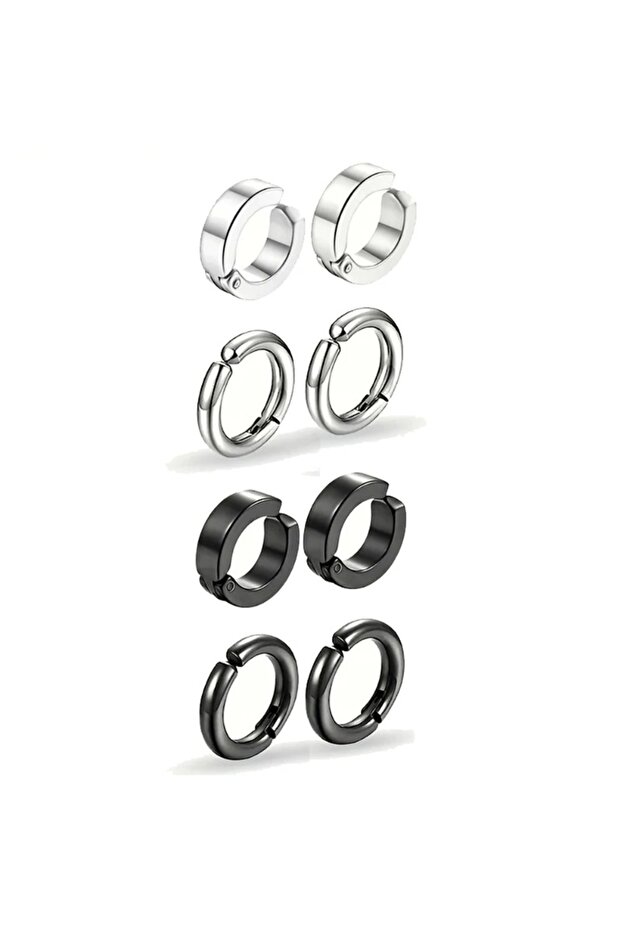 Light Yellow Gold Color 2/4 Pairs Punk Style Stainless Steel Ear Clip Set - Chic Circle Ear Cuffs No
