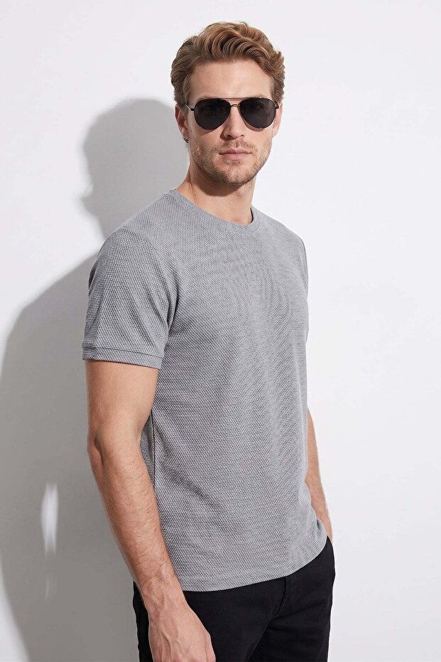 Honeycomb Fabric Crew Neck T-Shirt