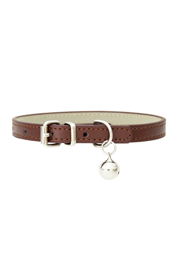 S brown Adjustable PU Leather Cat Collar - Durable, Stylish Pet Collar with Metal Buckle, Soft Padde