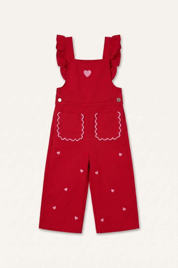 100% Cotton Baby Girl Heart Patterned Gabardine Salopet Jumpsuit I1499A526Au