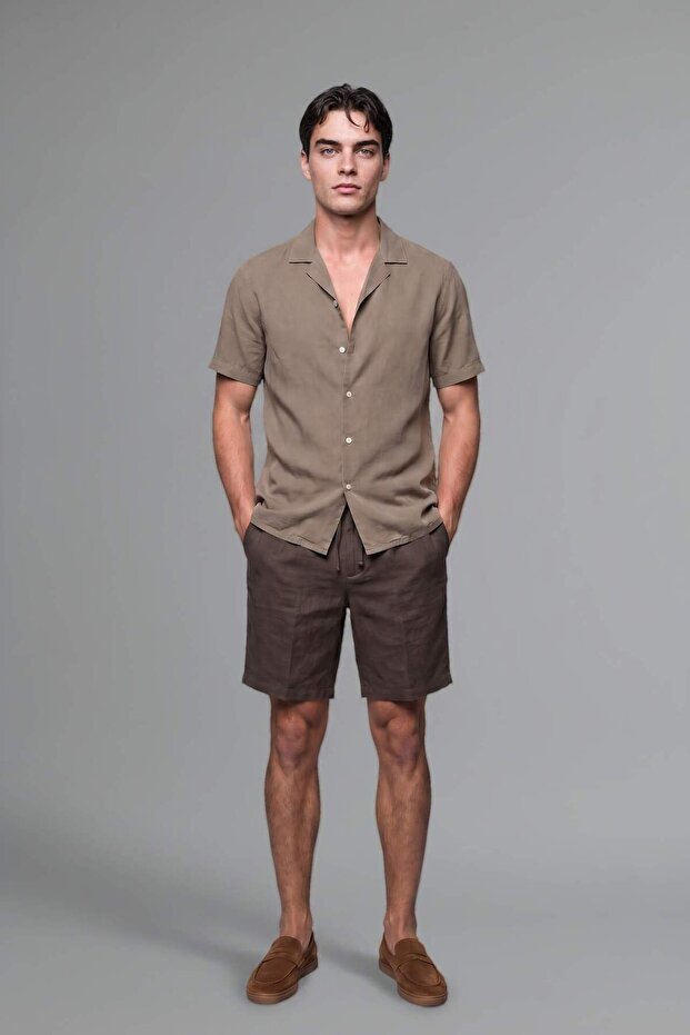 Cotton Regular Fit Lace-Up Waist Linen-Look Bermuda Shorts I0055Ax26Hs