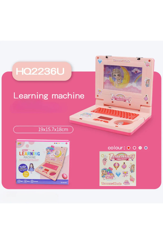 Pink Toddler Puzzle Learning Machine Cartoon Fake Laptop with Light Music Mouse Simulation Computer