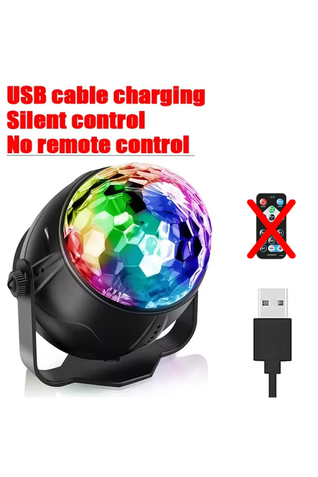 قابس USB، إضاءة مسرح LED RGB، إضاءة ديسكو، كرة دي جي دوارة، تحكم عن بعد في الصوت، رقص سحري
