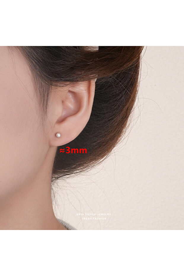 3MM Pearl INZATT Real 925 Sterling Silver 3/4/5/6MM Pearl Mini Stud Earrings for Charm Women Elegant