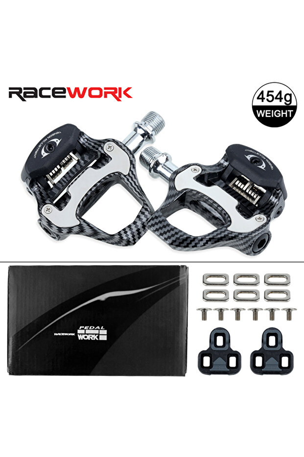 carbon pattern(LOOK) RACEWORK Road Bike Pedal Carbon Fiber Pattern Ultra Light Bearings Pedal For SP