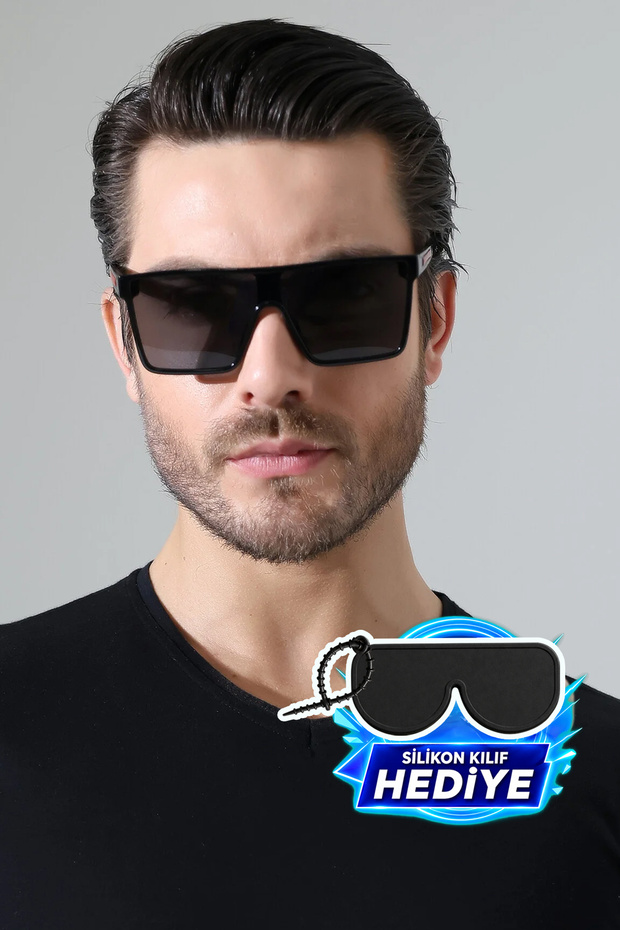 Men's Black Frame Black Glass Red Edge Detail Sunglasses