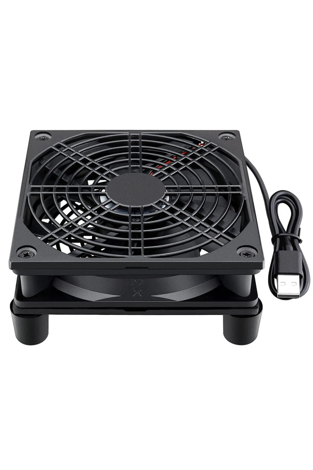 NO RGB black black Home Router Cooling Fan Bracket, Silent 120mm X 25mm USB Fan Cooler Switch, Optic