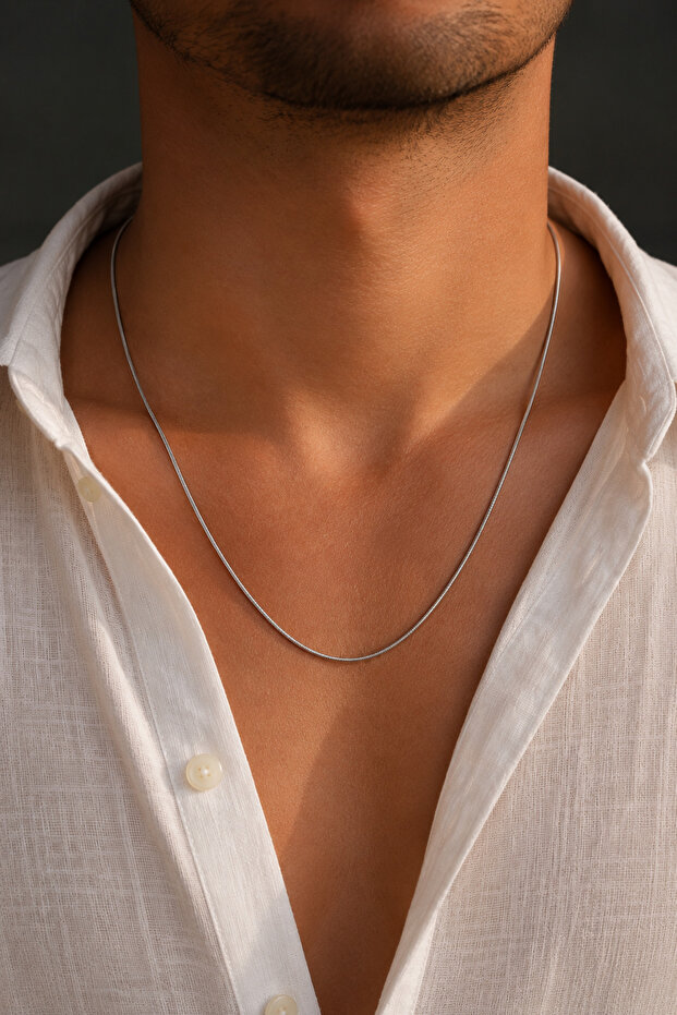 Snake Chain Stainless Steel Silver Men's Necklace 60cm