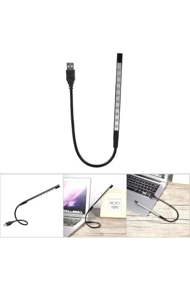 مصباح قراءة LED أسود يعمل بمنفذ USB، مصباح مكتبي مرن بذراع مرنة، مصباح طاولة LED صغير محمول 5 فولت