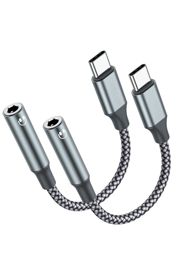 Grey 2PCS USB Type C to 3.5mm Headphone Jack Adapter, (2Pcs) USB-C 3 5mm Audio Cable Converter For I