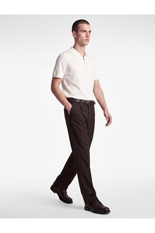 Regular Fit Viscose Blend Pleated Fabric Trousers with Pockets