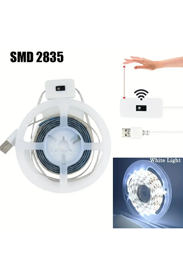 شريط إضاءة LED أبيض بارد بطول 2 متر، 5 فولت، مع مفتاح تحكم ذكي بمستشعر الإيماءات، سهل التركيب ومناسب