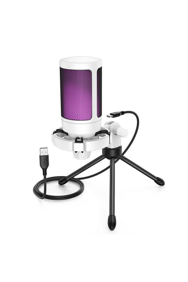 ميكروفون الألعاب FIFINE A2W AmpliGame من FIFINE RGB USB مع خاصية كتم الصوت باللمس، ميكروفون مكثف مع Tr