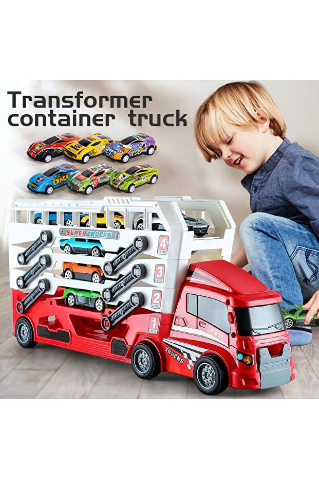 RED Pop-up Container-Style Truck Engineering Vehicle, Racing Toy, Children's Toy Push-Pull Vehicle E