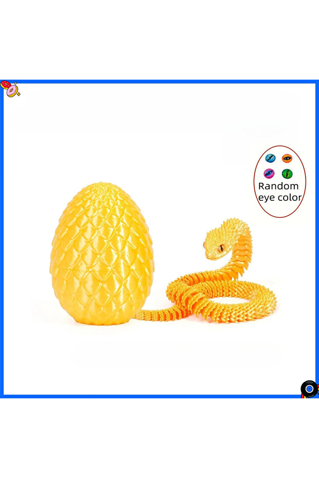Golden 3D Printed Snake Egg With Flexible Inner Hinge Animal Toy, Movable Surprise Egg Desktop Home