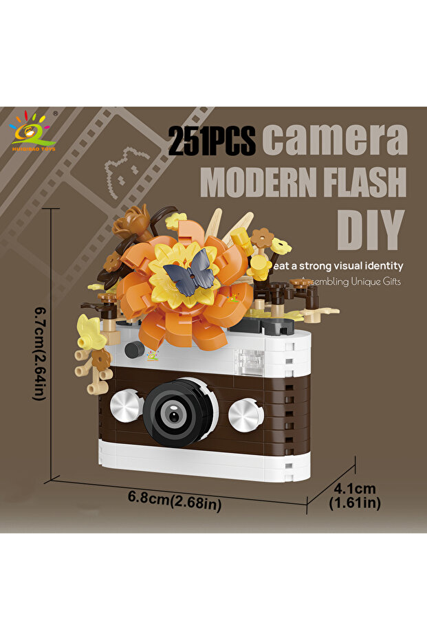 NO.42 HUIQIBAO MOC Cute Camera with flower model Micro Building Block Mini Diamond Model Brick Toy f