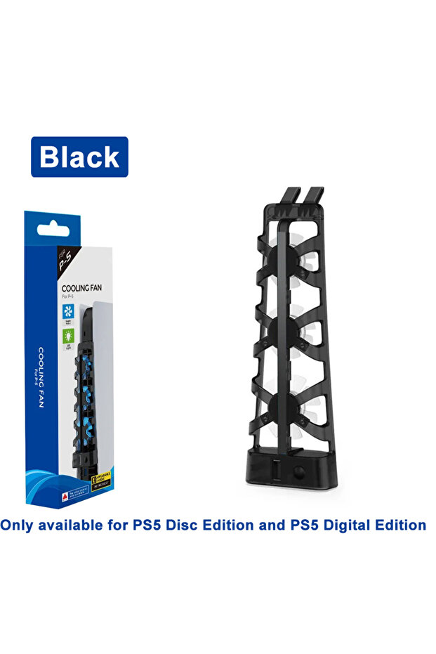 مروحة تبريد سوداء لجهاز PS5 إصدار القرص والرقمي مع إضاءة LED