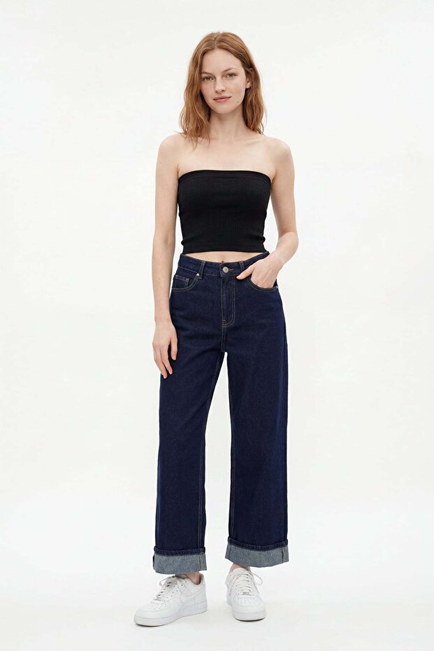 Folded denim trousers