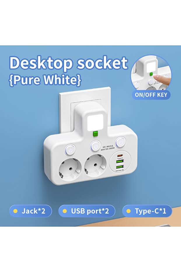 2USB whtie EU Plug Outlet 2-6 Sockets Electrical Socket No Extension Cord With or without it USB Typ