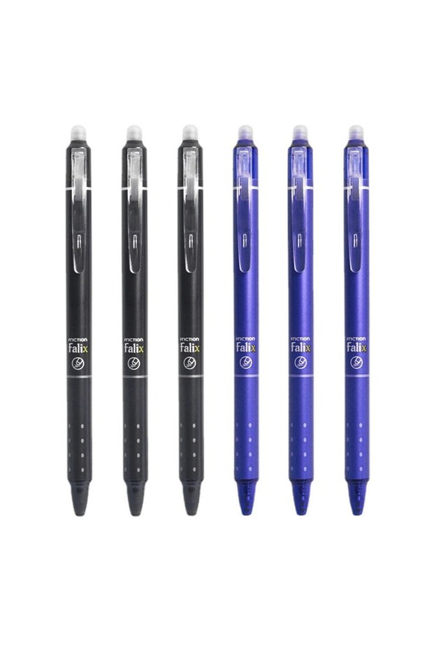 6 x Mixed Pens 0.5mm Retractable Erasable Gel Pens Set with Refills Black Blue Gel Ink Built-in Eras