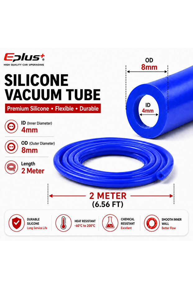 ID4MM-2M EPLUS Universal Blue Silicone Vacuum Line ID 3mm-12mm Heat Resistant Flame Retardant Auto M