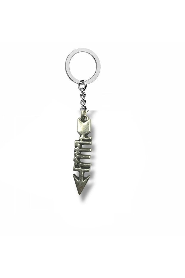 Silver Color Metal Keychain with Göktürk "Turkish" Written Arrowhead Figure Accessory Reflecting National Identity