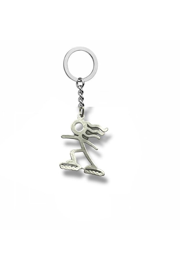 Silver Color Metal Keychain with Skateboarding Trash Man Figure – Energetic and Fun Style