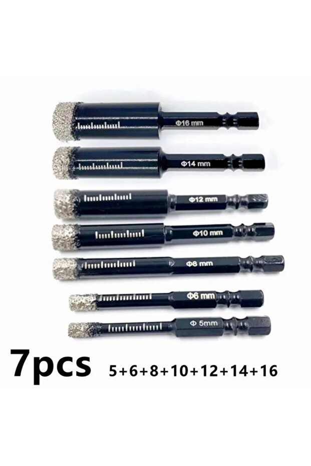 7Pcs (5 -16mm) 5-16mm Brazed Drill Bit Stone Vaccum Hole Opener Saw Cutter 1/4'' Hex Shank Dry Drill