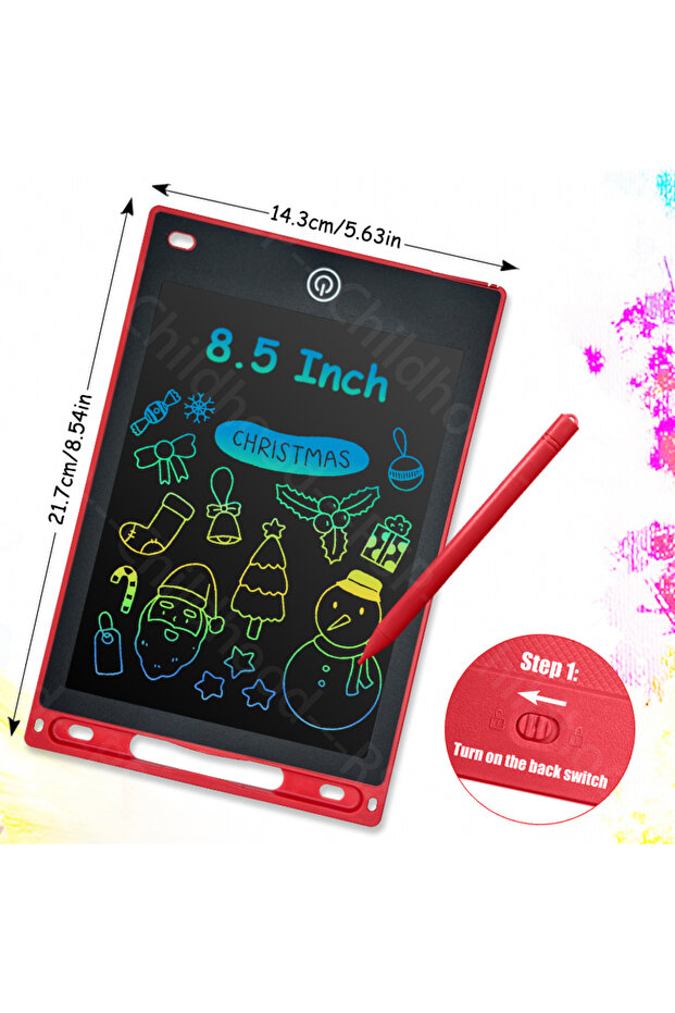 لوح كتابة إلكتروني أحمر مقاس 8.5 بوصة، شاشة LCD، لوحة رسم، لوحة كتابة رقمية