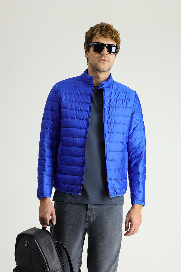 Quilted Sports Coat with Mock Neck Zipper Pockets