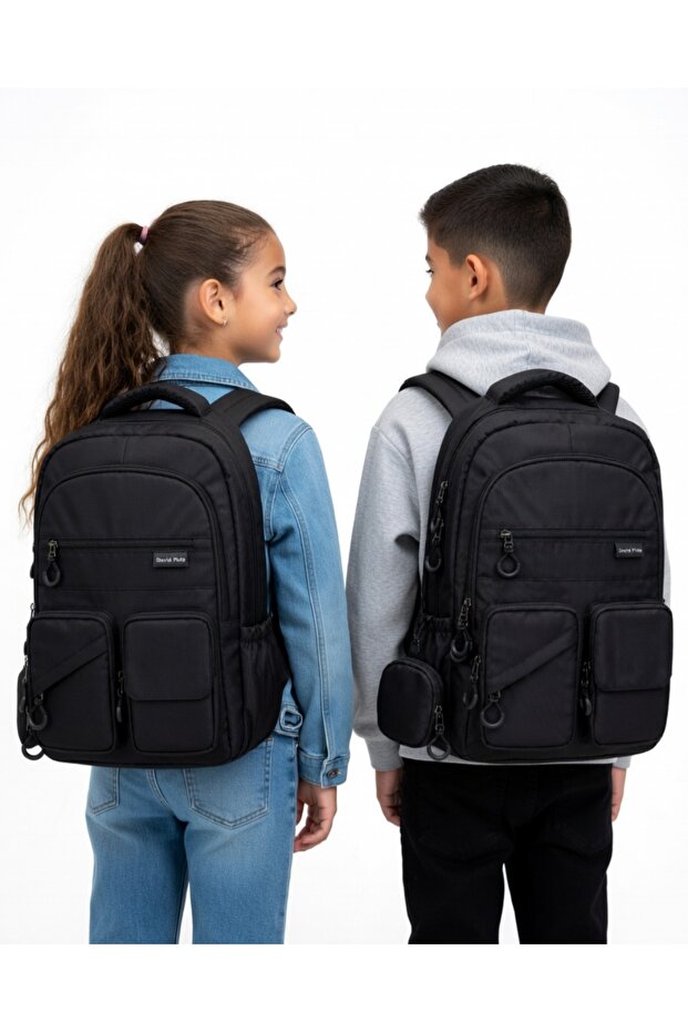 Dp Casual a Quality Black Multi-Compartment Water Repellent School Sports Travel Daily Lightweight Fabric Backpack 7-2