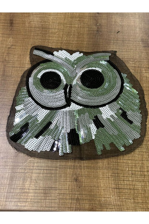 22X20 cm Sequined Embroidered Black and White Owl Applique
