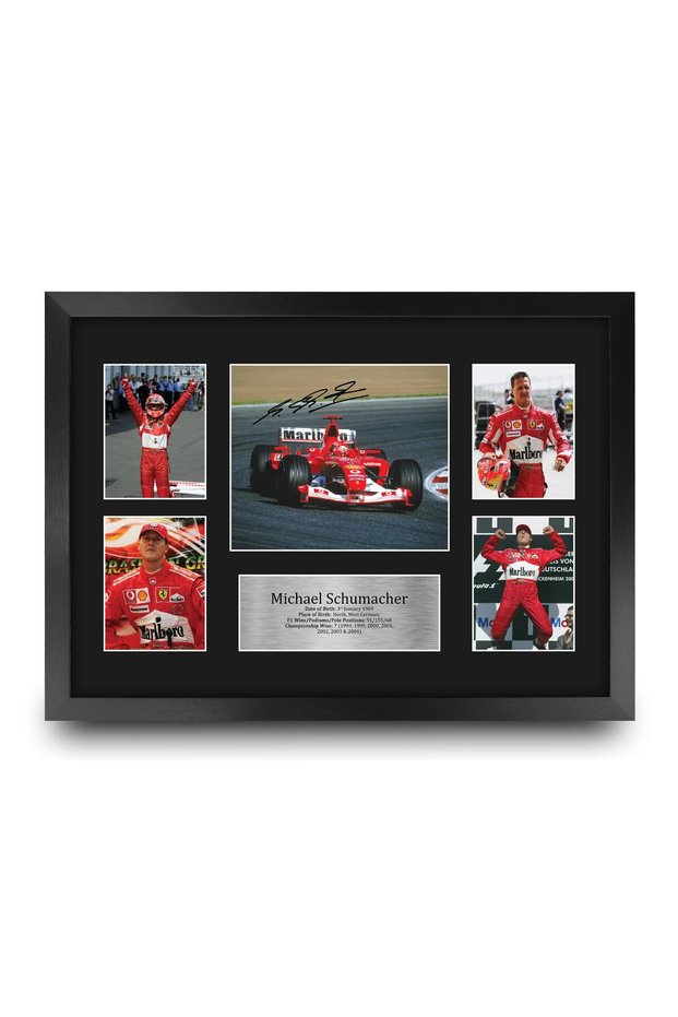Alayra Framed FR A3 Michael Schumacher Gifts Printed Signed Autograph Presentation Display for F1 Formula 1 Racing Fans - A3 Framed