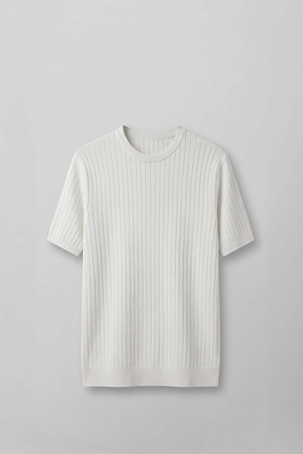 Men's Regular Fit Ribbed Knit Crew Neck T-Shirt White